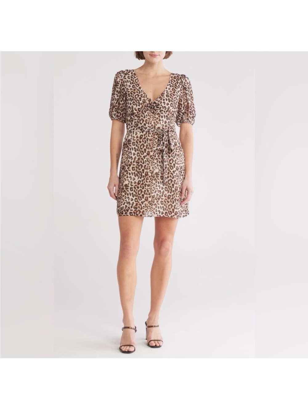 Wayf Leopard Print Puff-Sleeve Mini Dress